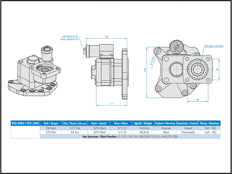 Power Take Off PTO Suction Fittings Speed Sensor AntiShock
