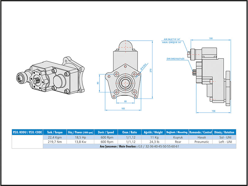 Power Take Off PTO Suction Fittings Speed Sensor AntiShock